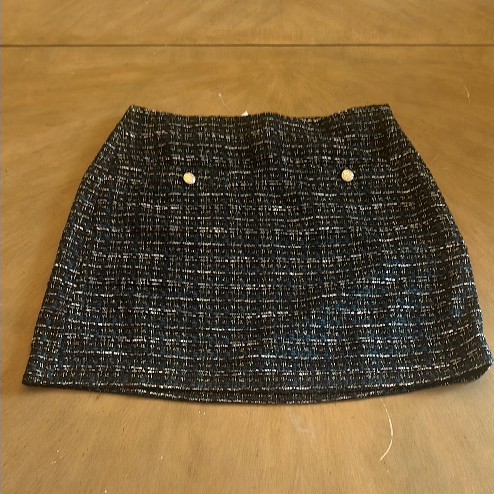 LOFT NWT Textured Tweed Mini Skirt | Gold Button | Executive Style